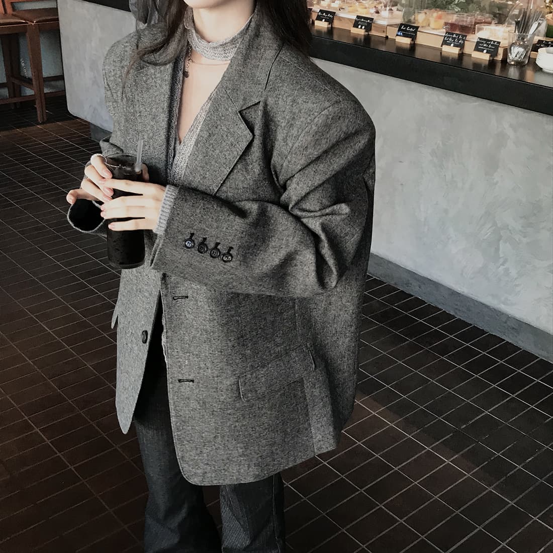 있음 선적 한국 스타일 chic 미니멀리즘 출퇴근 고급 센스 다용도 정장 칼라 보온 재킷 상세 이미지 9