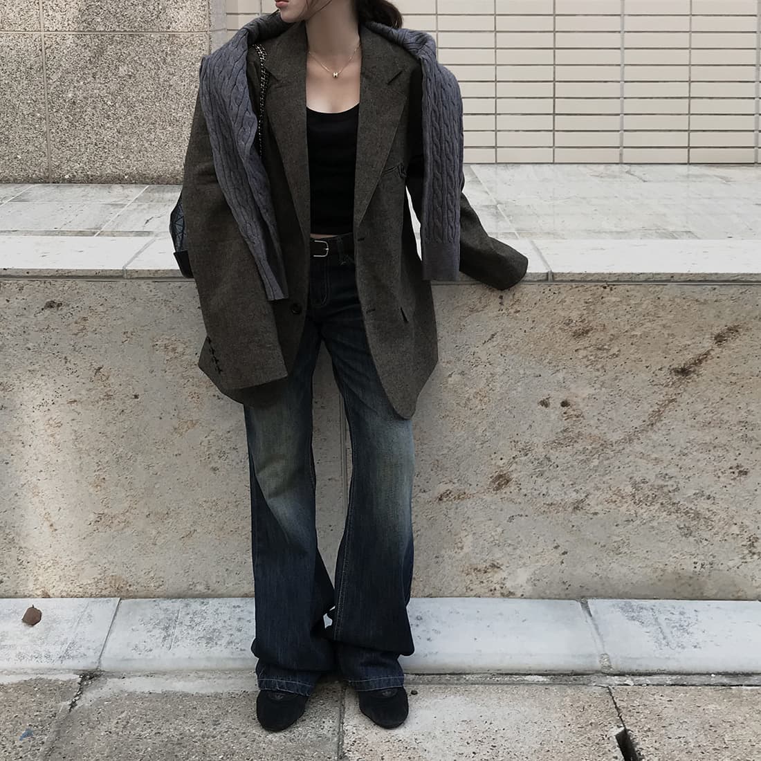 있음 선적 한국 스타일 chic 미니멀리즘 출퇴근 고급 센스 다용도 정장 칼라 보온 재킷 상세 이미지 18
