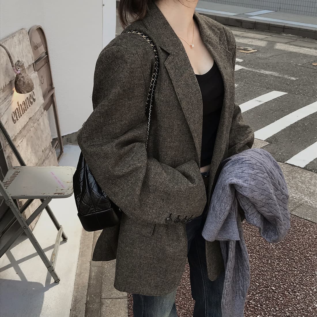 있음 선적 한국 스타일 chic 미니멀리즘 출퇴근 고급 센스 다용도 정장 칼라 보온 재킷 상세 이미지 19