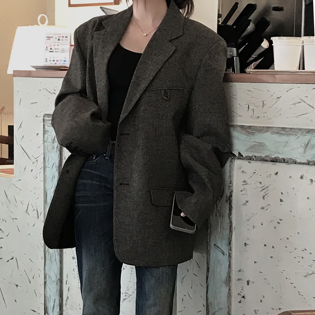 있음 선적 한국 스타일 chic 미니멀리즘 출퇴근 고급 센스 다용도 정장 칼라 보온 재킷 상세 이미지 28