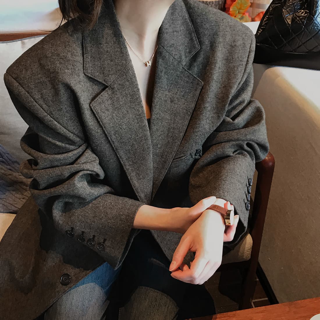 있음 선적 한국 스타일 chic 미니멀리즘 출퇴근 고급 센스 다용도 정장 칼라 보온 재킷 상세 이미지 29