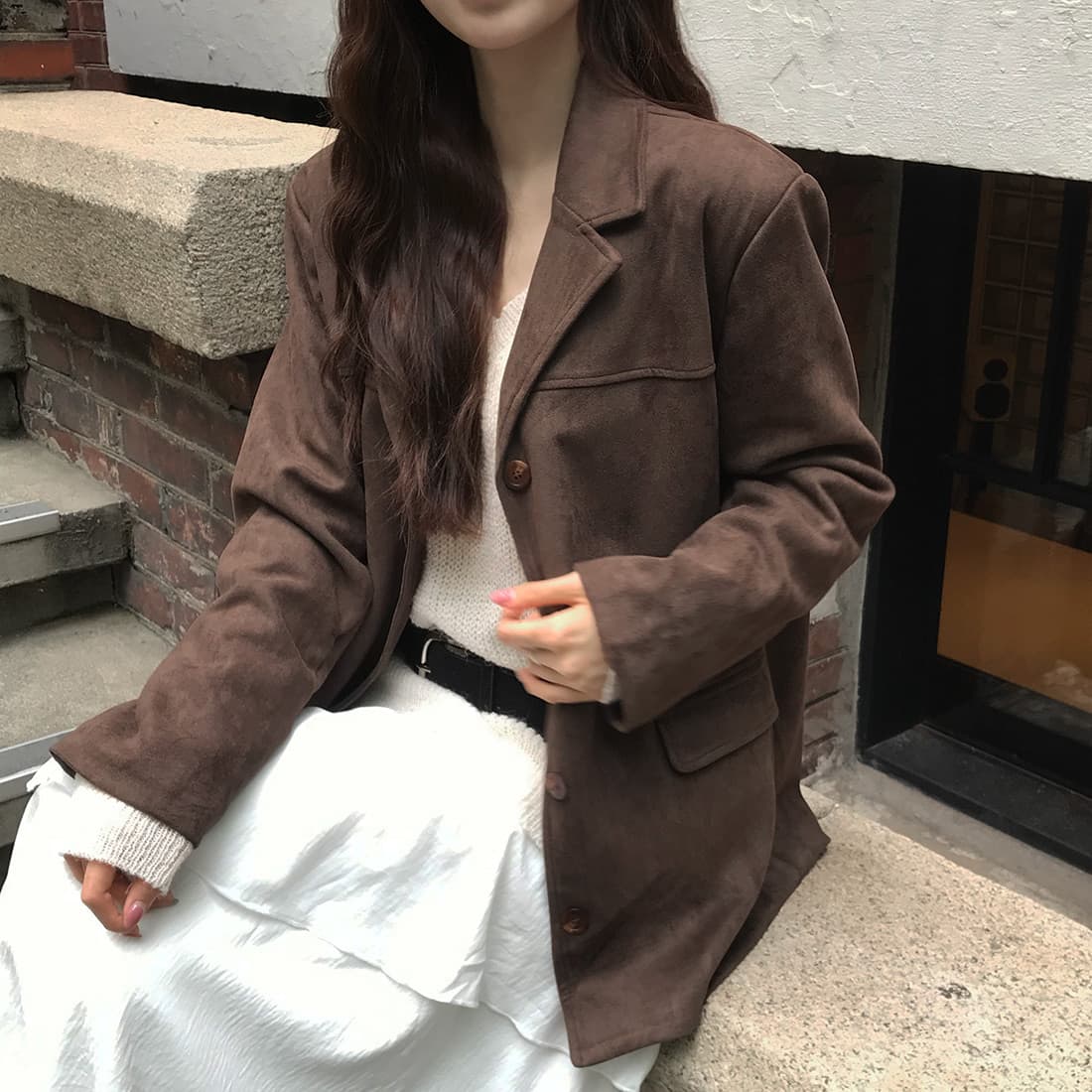있음 밖으로 한국 2026 겨울 새로운 작은 대중 레트로 아메리칸 사슴 캐시미어 블레이저 이미지 3