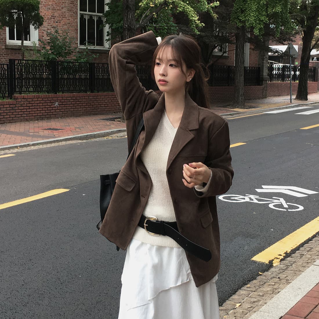 있음 밖으로 한국 2026 겨울 새로운 작은 대중 레트로 아메리칸 사슴 캐시미어 블레이저 상세 이미지 3