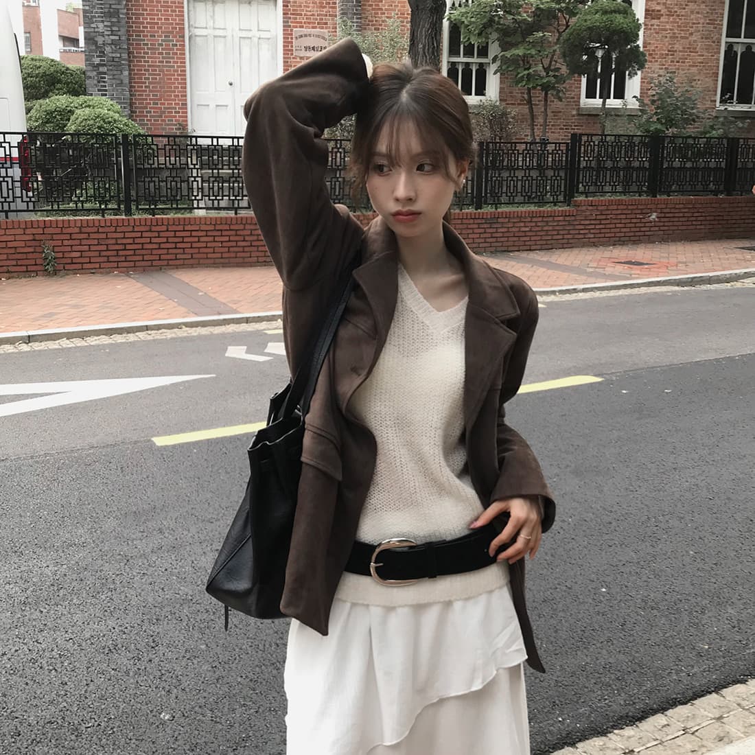 있음 밖으로 한국 2026 겨울 새로운 작은 대중 레트로 아메리칸 사슴 캐시미어 블레이저 상세 이미지 4