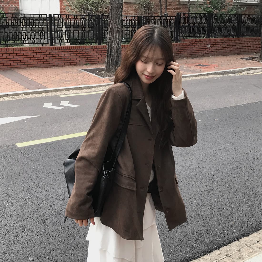 있음 밖으로 한국 2026 겨울 새로운 작은 대중 레트로 아메리칸 사슴 캐시미어 블레이저 상세 이미지 6