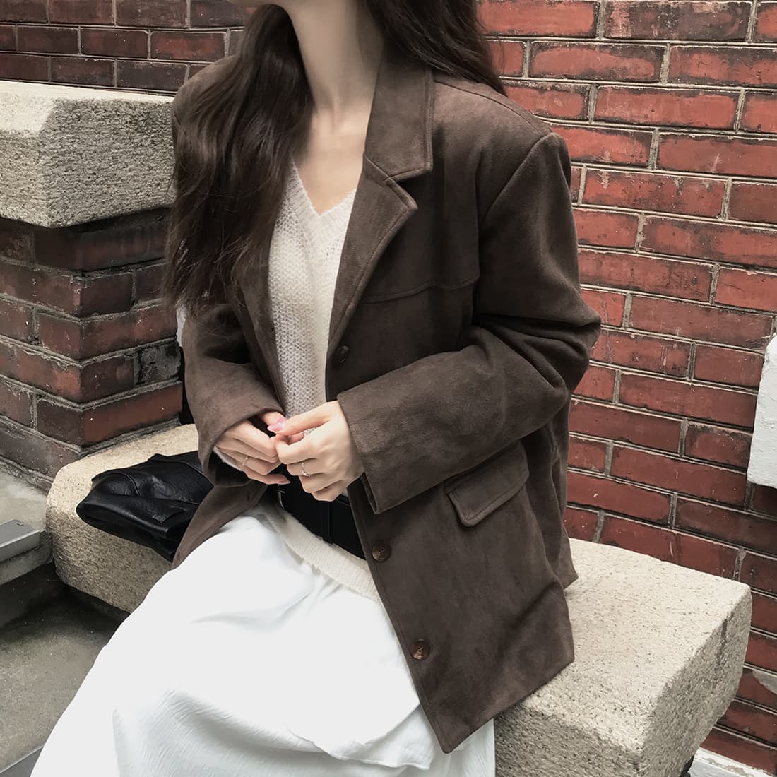 있음 밖으로 한국 2026 겨울 새로운 작은 대중 레트로 아메리칸 사슴 캐시미어 블레이저 상세 이미지 10