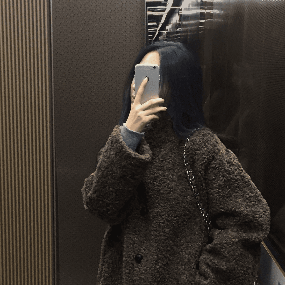 있음 밖으로 h 한국 스타일 chic 양 컬 이중 버튼 재킷 피모 하나 스탠드 칼라 중간 길이 코트 상세 이미지 5