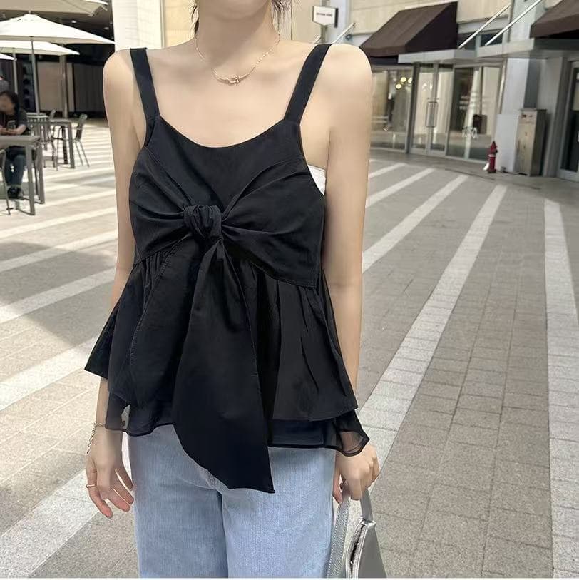 있음 밖으로 한국 chic V넥 꼬집기 Pleat 나비 매듭 쇼트 스타일 거품 소매 셔츠 상세 이미지 6