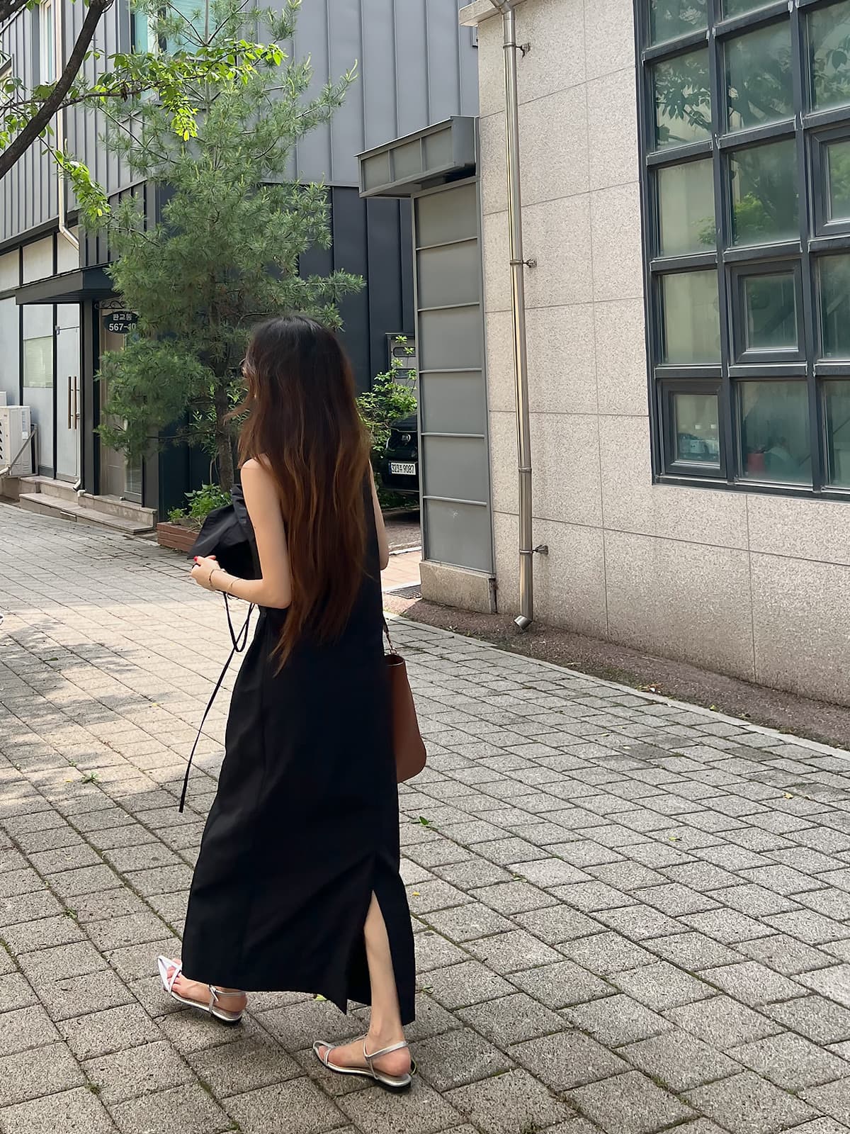 있음 밖으로 아모이 작은 청신 민소매 드레스 이후 트임 휴가 얇은 스타일 롱 스커트 상세 이미지 15
