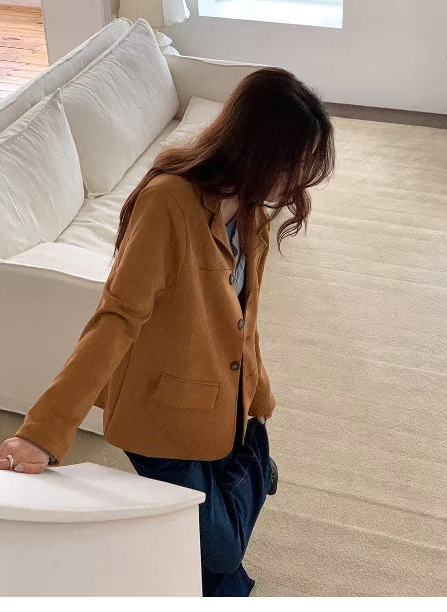 있음 밖으로 ins 프랑스식 레트로 품격 정장 칼라 싱글 줄 버튼 더블 주머니 아름다움 라드. 색상 시스템 블레이저 상세 이미지 2