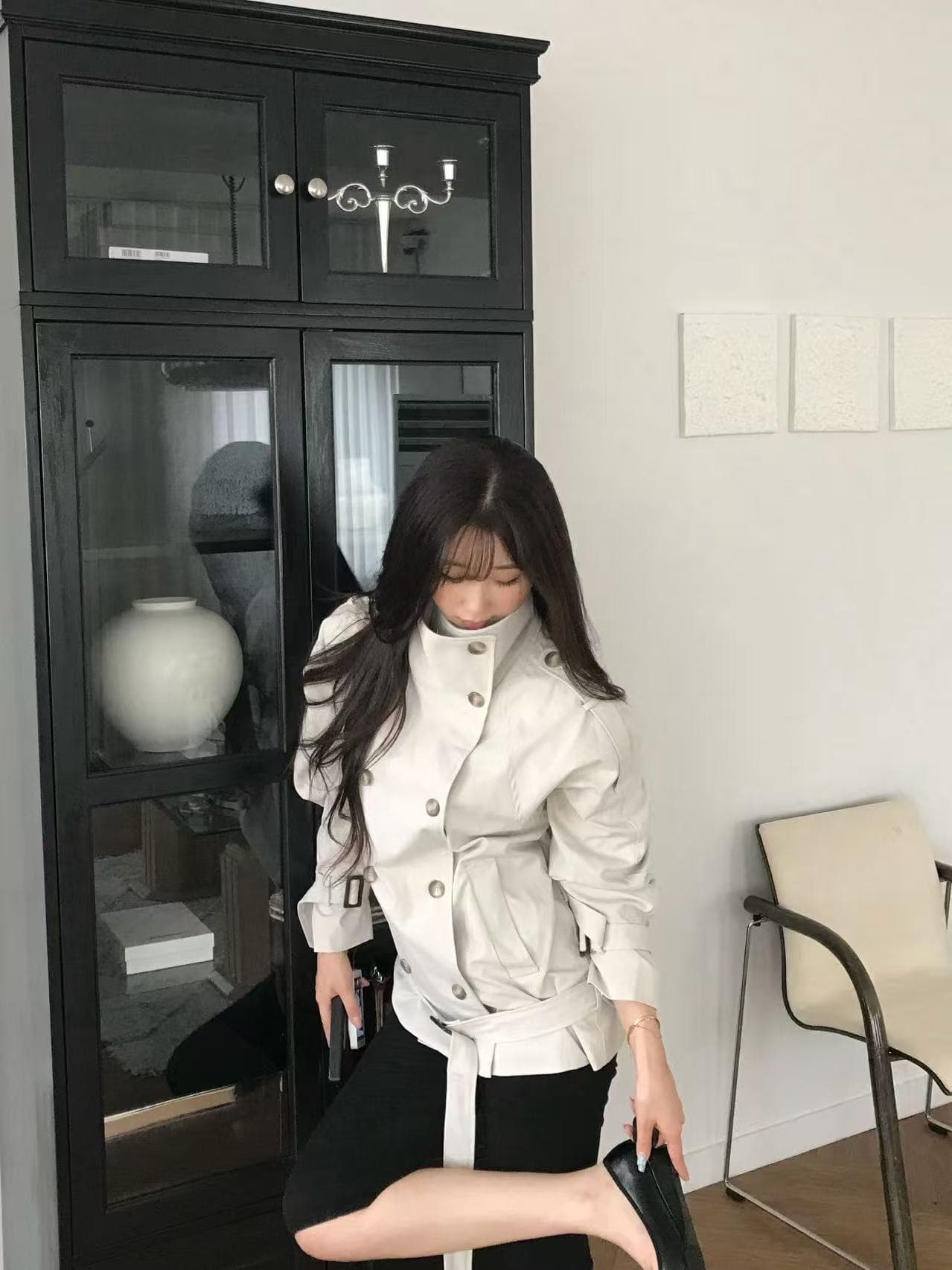 가을 신제품 디자인 센스 작은 대중 쇼트 스타일 수 있습니다. 소금 수 있습니다. 달콤한 외출용 스탠드 칼라 이중 버튼 재킷 재킷 상세 이미지 17