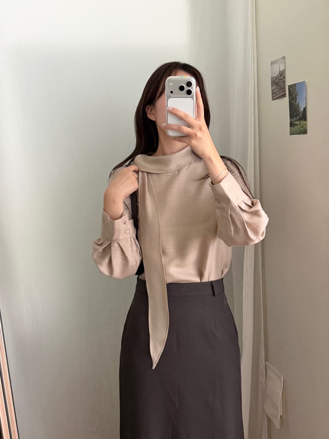 리본 여성 셔츠 디자인 센스 작은 대중 빛 요리 한 행침 목 부서 목 흔들다 칼라 프랑스식 품격 고급 센스 루즈핏 맨위 상세 이미지 4
