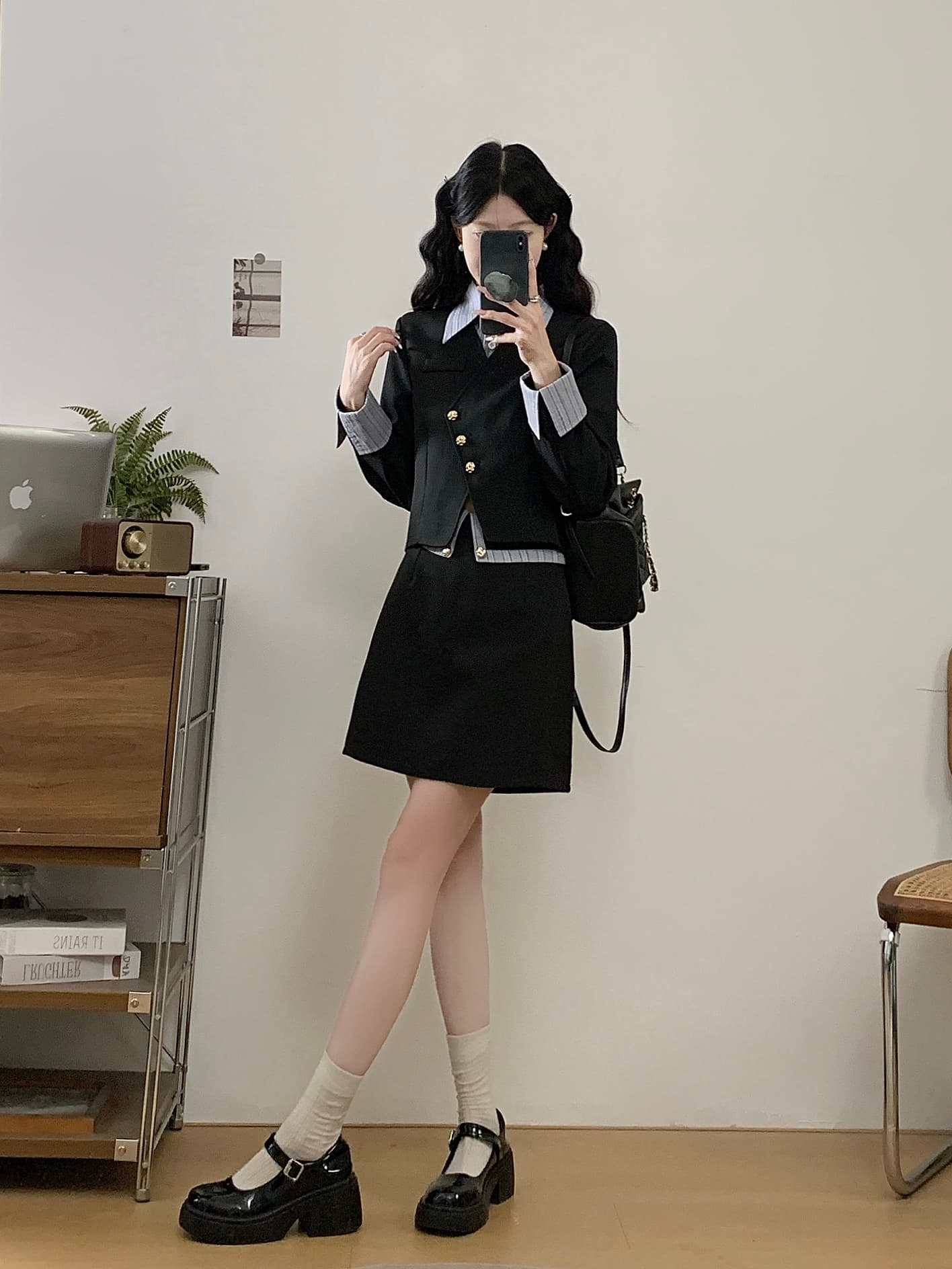 빅 사이즈 여성 의류 봄 새로운 표지 고기 외국 가스 Chic 블레이저 반신 스커트 학원 스타일 두 조각 여성 세트 상세 이미지 5