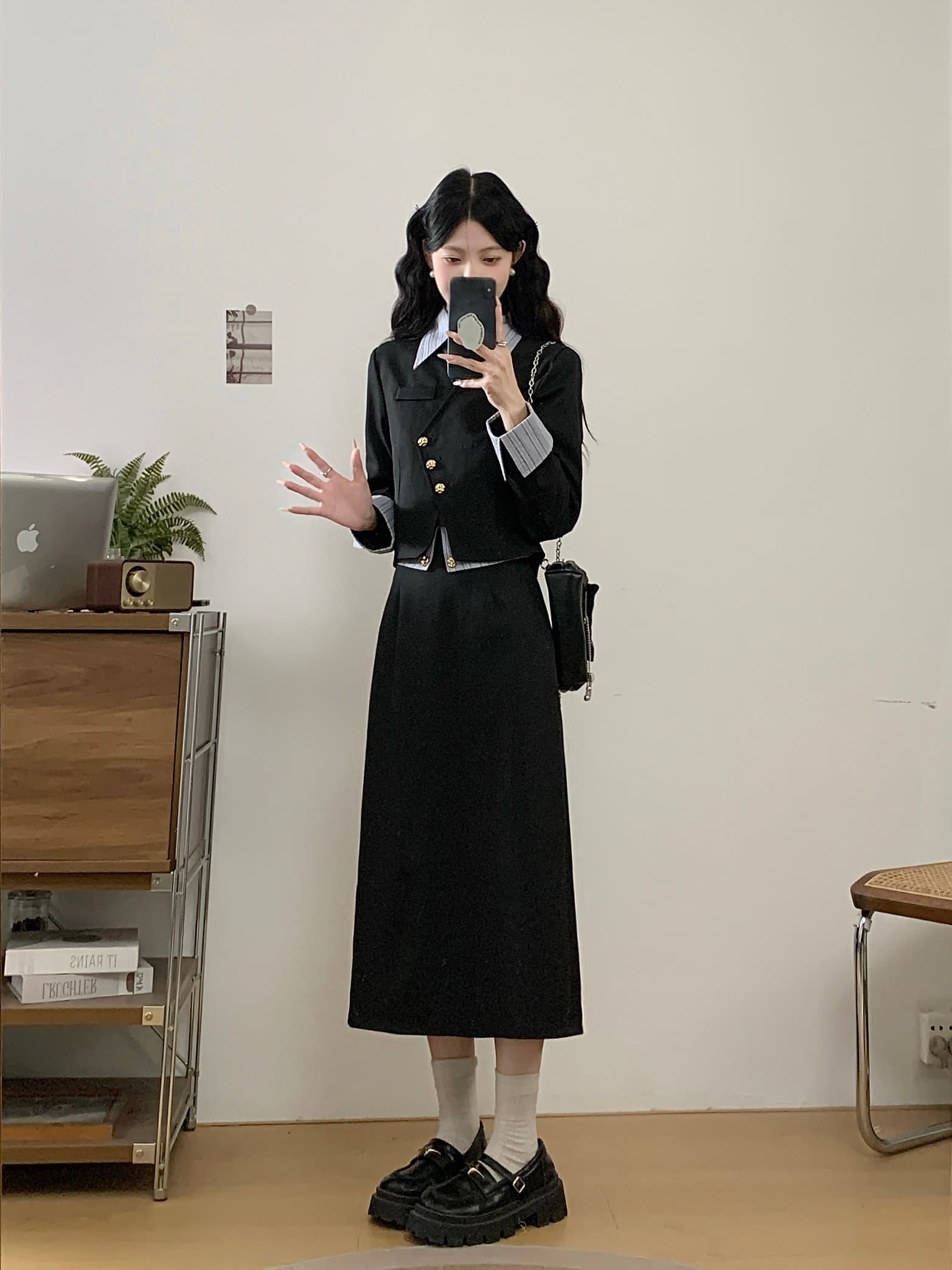 빅 사이즈 여성 의류 봄 새로운 표지 고기 외국 가스 Chic 블레이저 반신 스커트 학원 스타일 두 조각 여성 세트 상세 이미지 15