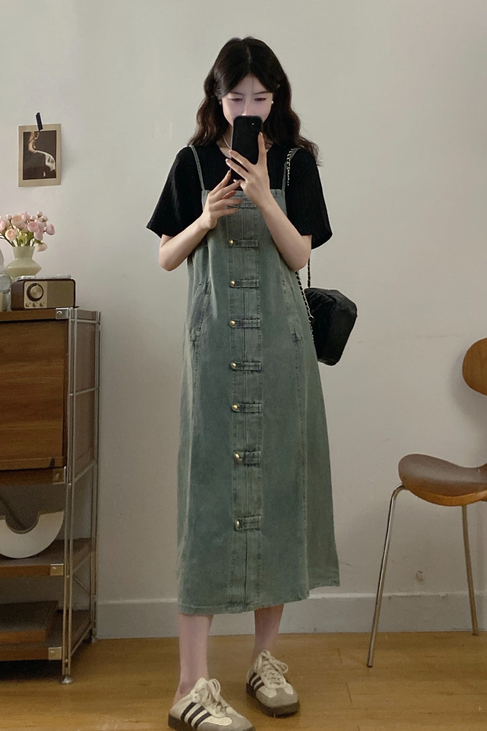 빅 사이즈 여성 의류 여름 그는 벤 바람 페이크 레이어드 데님 드레스 2026 년 슬림해 보이는 반팔 패치워크 슬립 치마 이미지 6