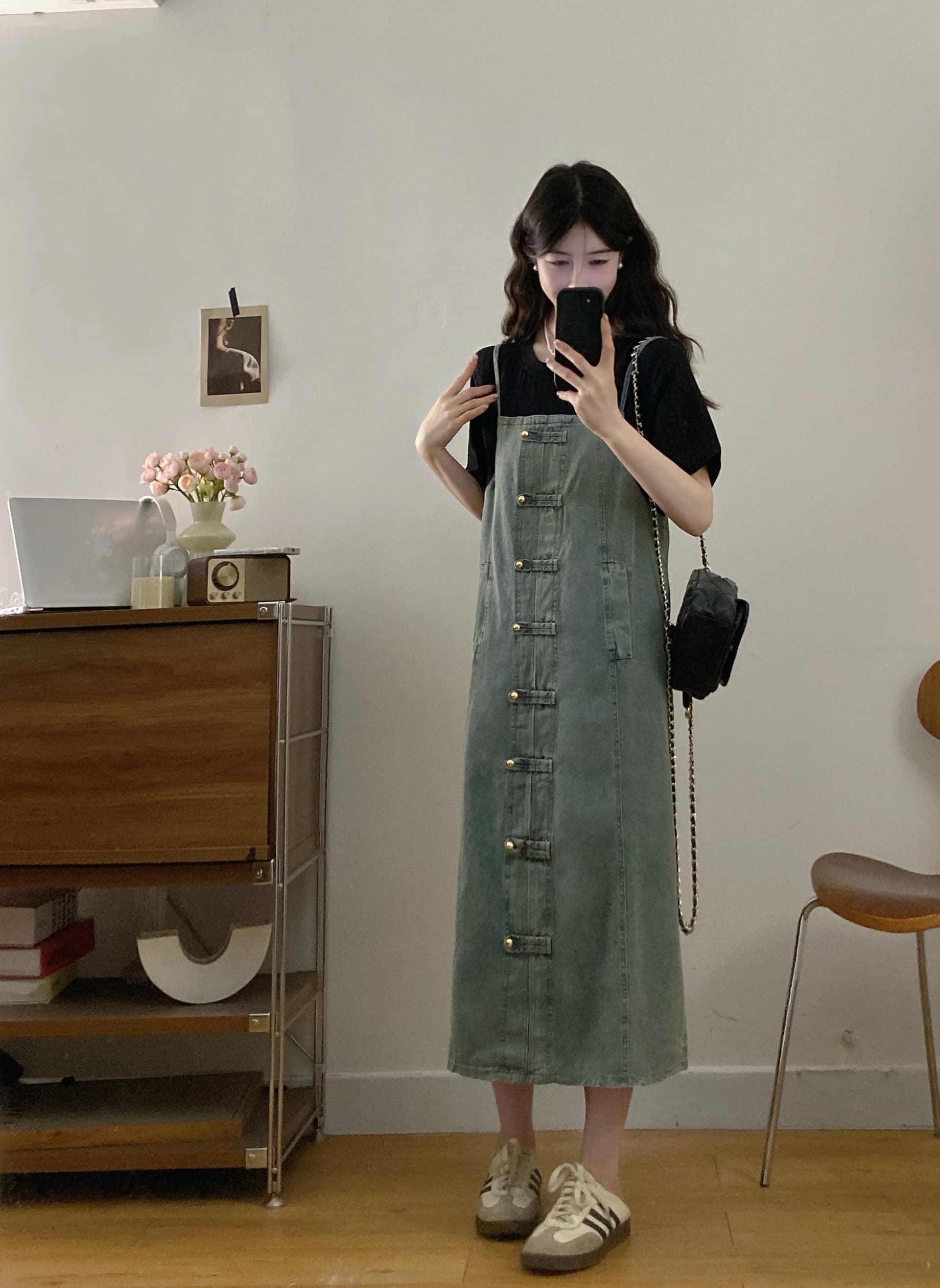 빅 사이즈 여성 의류 여름 그는 벤 바람 페이크 레이어드 데님 드레스 2026 년 슬림해 보이는 반팔 패치워크 슬립 치마 상세 이미지 4