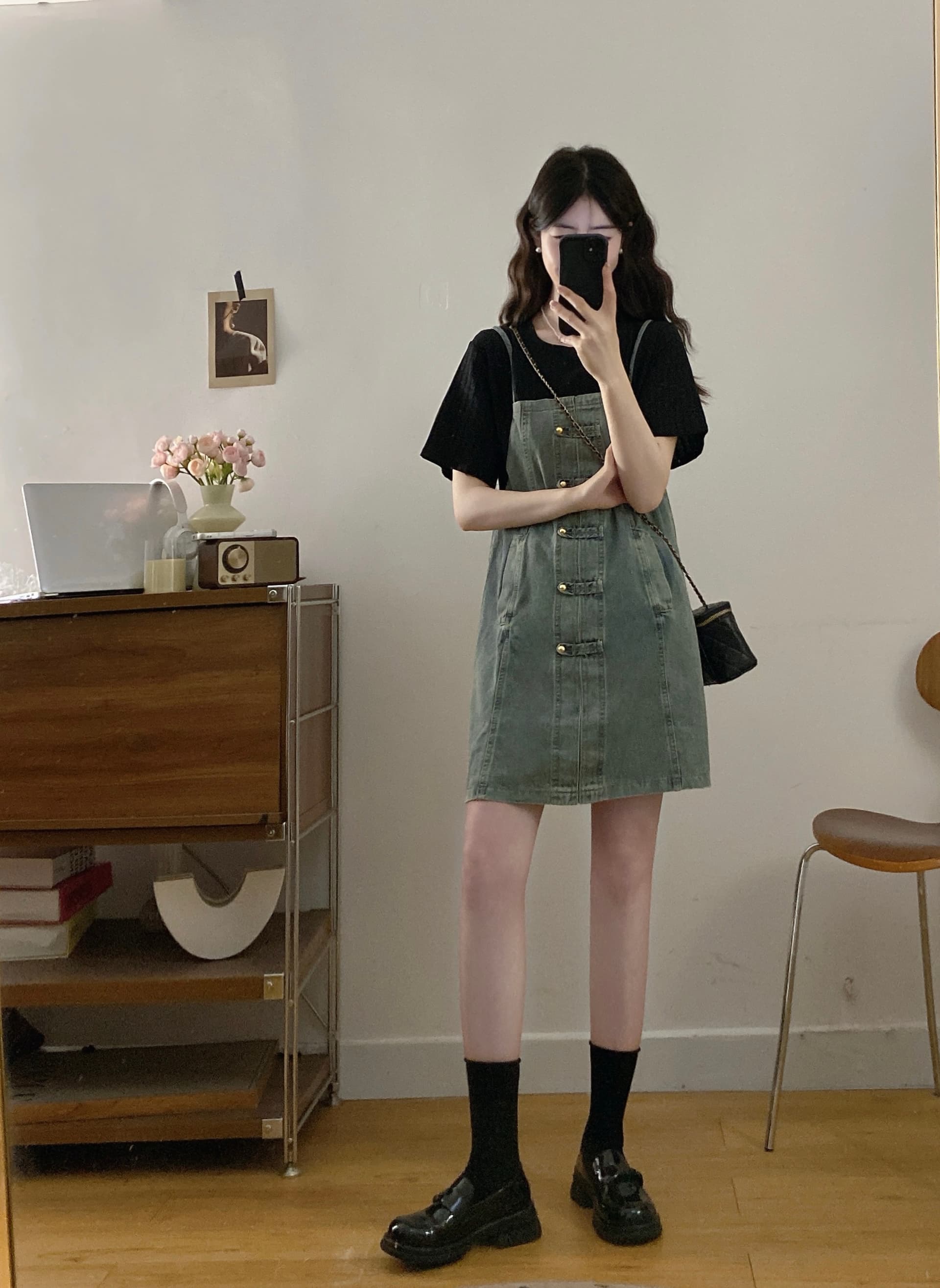 빅 사이즈 여성 의류 여름 그는 벤 바람 페이크 레이어드 데님 드레스 2026 년 슬림해 보이는 반팔 패치워크 슬립 치마 상세 이미지 15