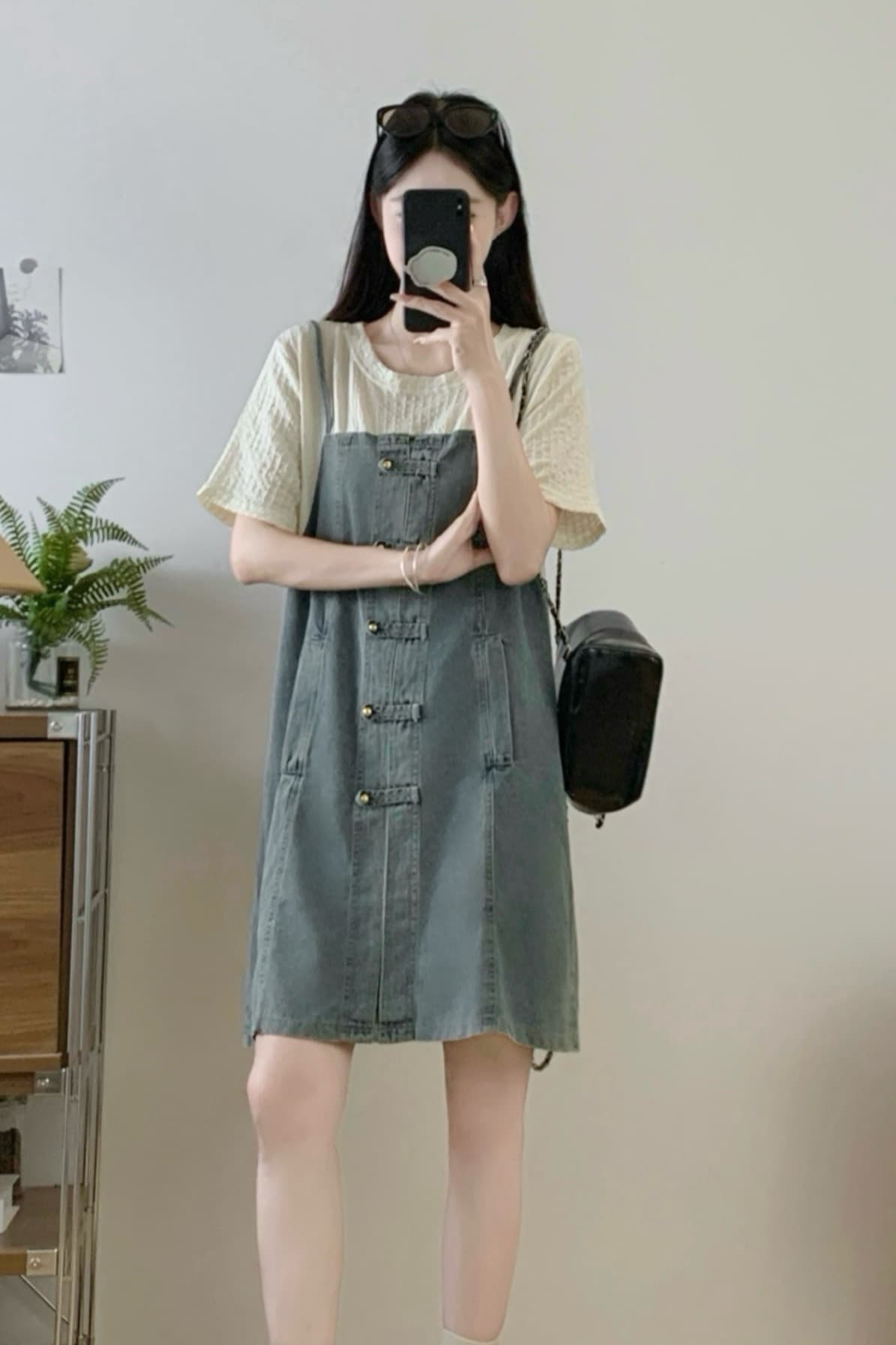 빅 사이즈 여성 의류 여름 그는 벤 바람 페이크 레이어드 데님 드레스 2026 년 슬림해 보이는 반팔 패치워크 슬립 치마 이미지 6