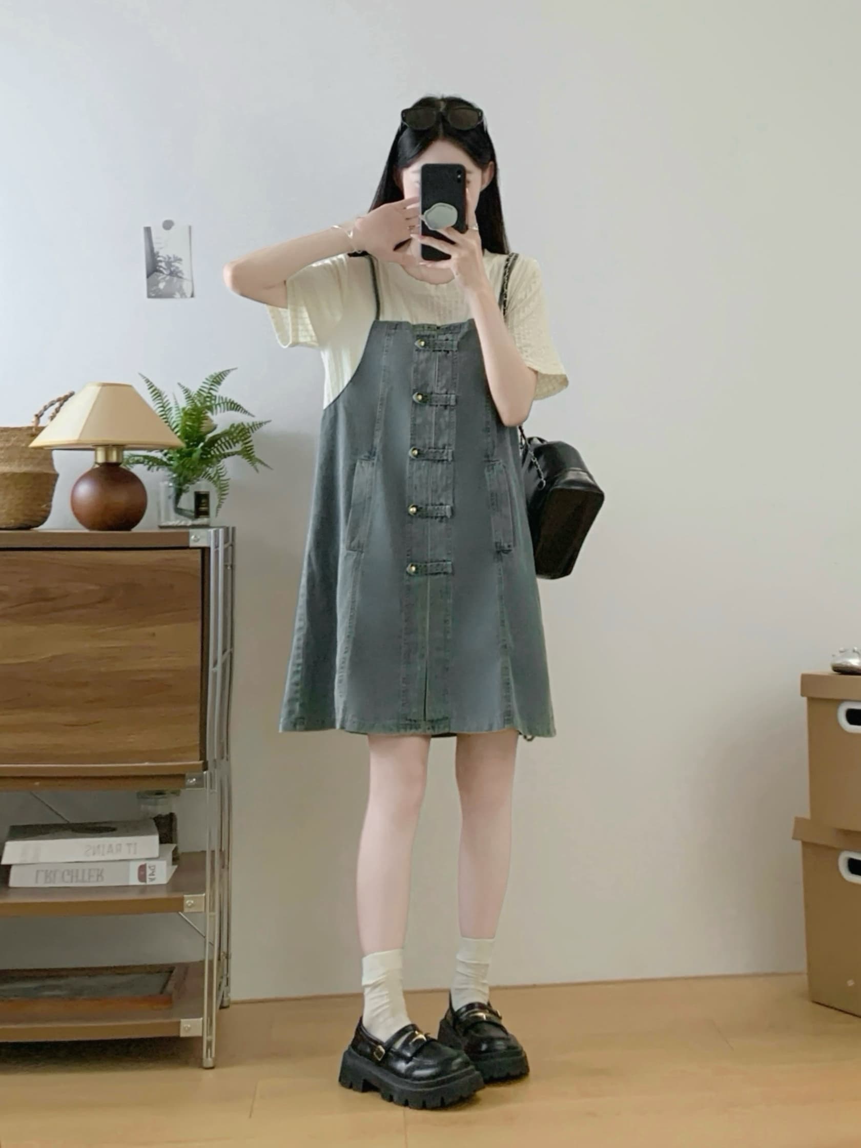 빅 사이즈 여성 의류 여름 그는 벤 바람 페이크 레이어드 데님 드레스 2026 년 슬림해 보이는 반팔 패치워크 슬립 치마 상세 이미지 18
