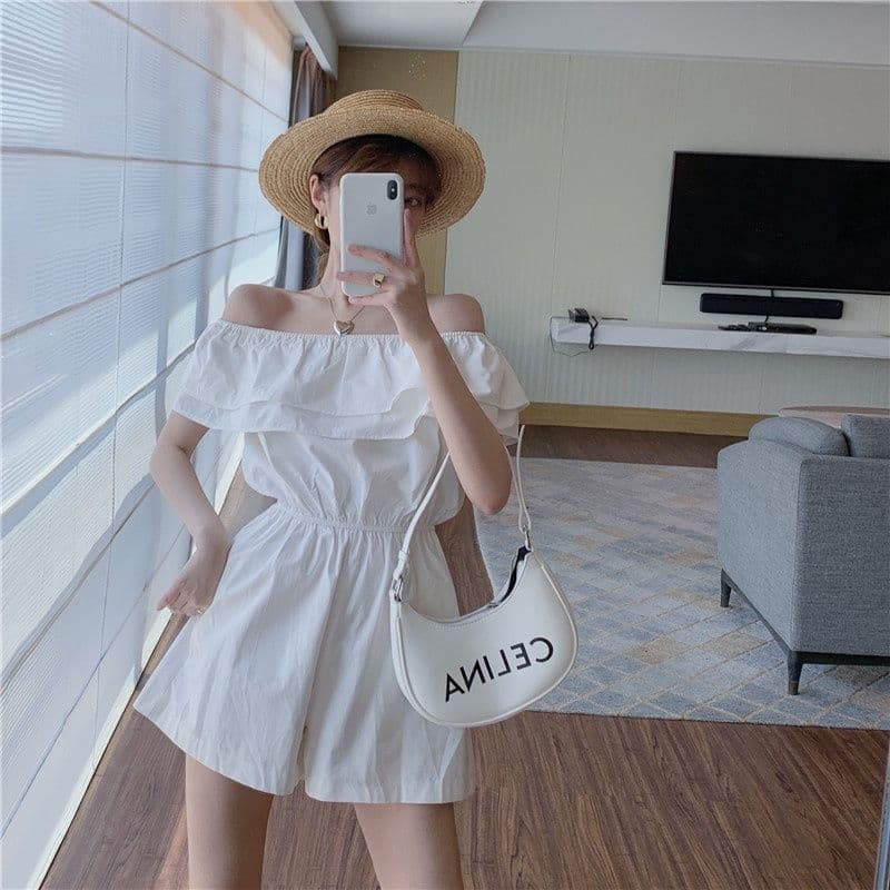 오프숄더 올인원 바지 프릴 비스듬한 어깨 섹션 올인원 바지 오프숄더 섹시함 해변가 휴가 모임 상세 이미지 7