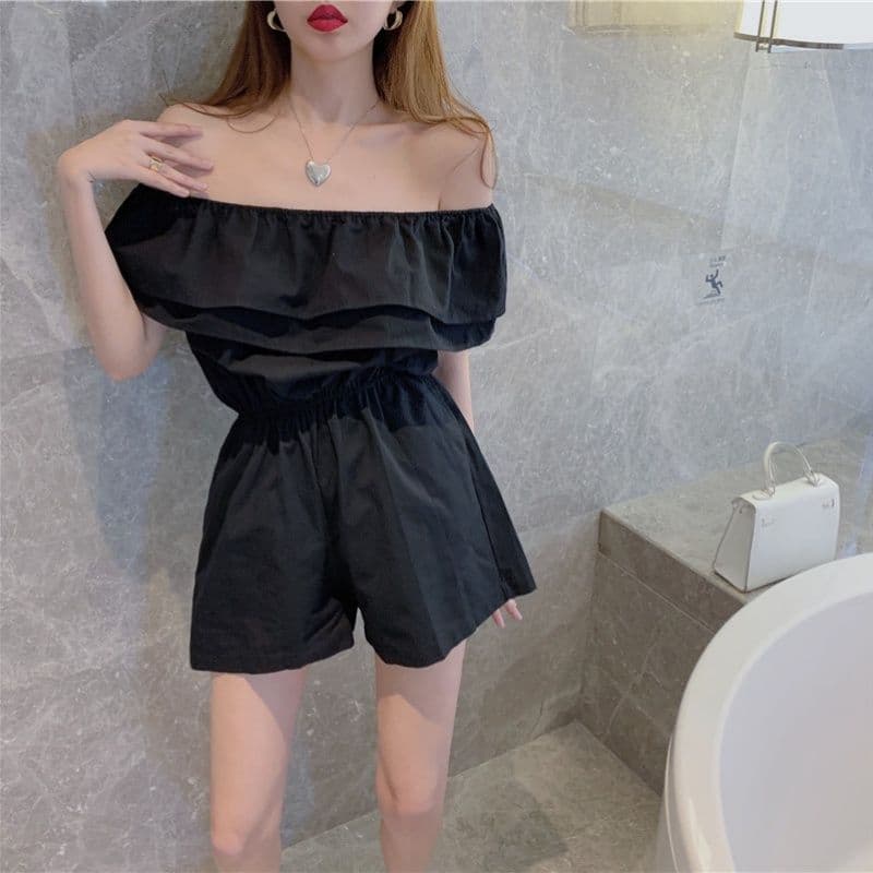오프숄더 올인원 바지 프릴 비스듬한 어깨 섹션 올인원 바지 오프숄더 섹시함 해변가 휴가 모임 상세 이미지 9