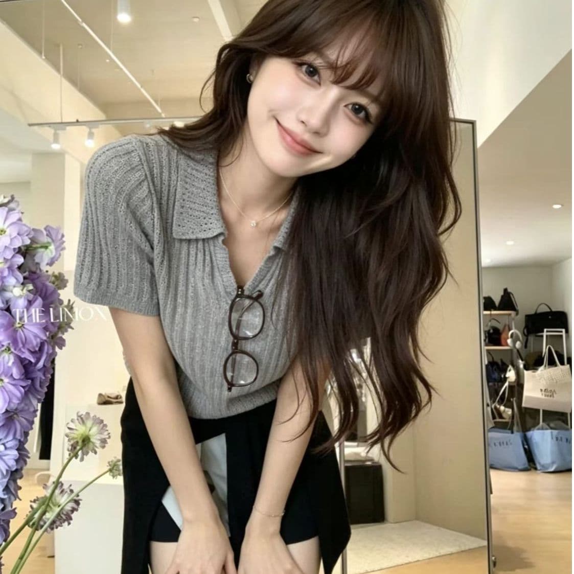 POLO 칼라 긍정적 인 어깨 반팔 니트 스웨터 티셔츠 여성 여름 느슨함 센스 한국 스타일 루즈핏 품격 폴로 칼라 홀로우 아웃 맨위 이미지 2