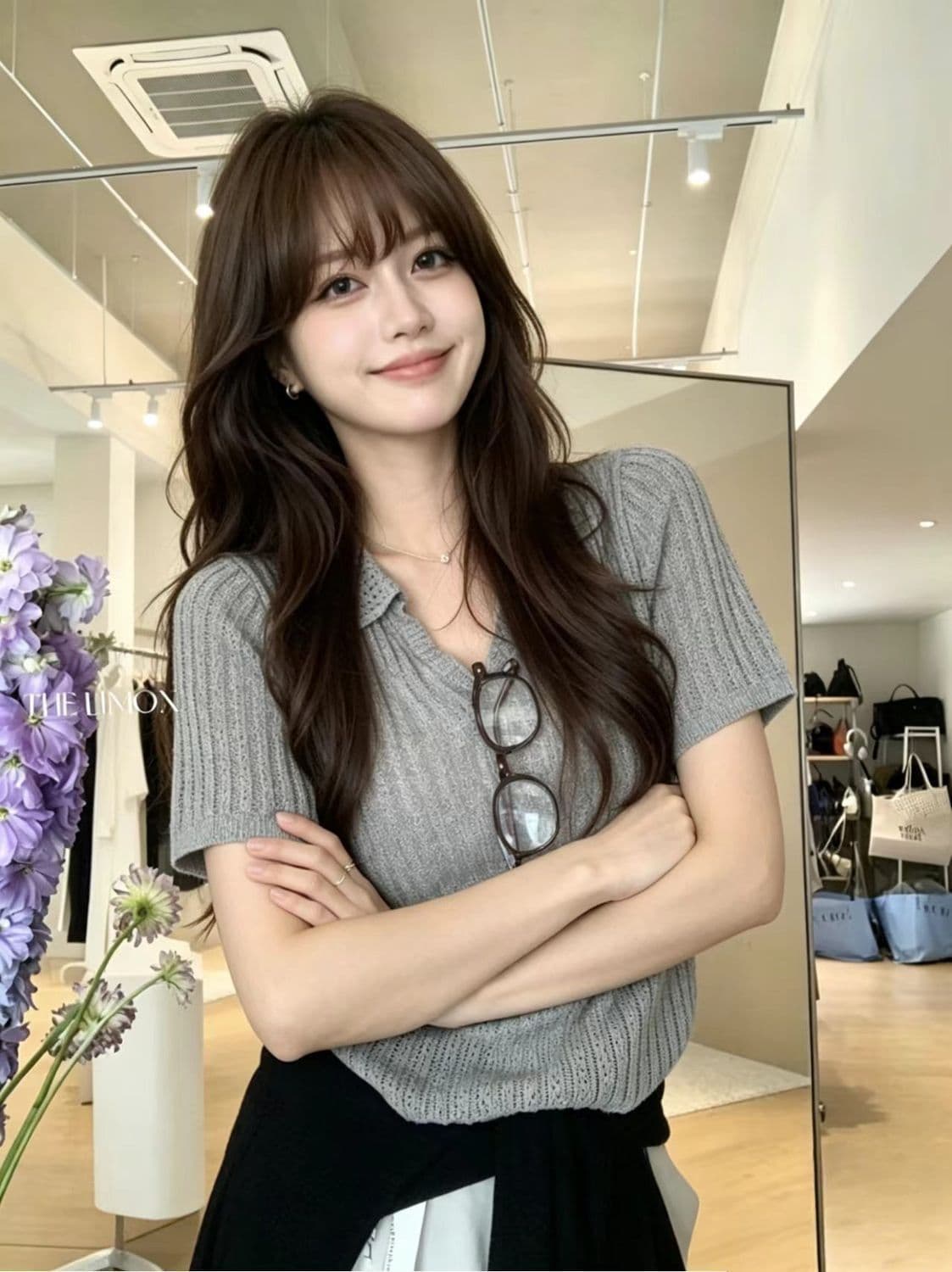 POLO 칼라 긍정적 인 어깨 반팔 니트 스웨터 티셔츠 여성 여름 느슨함 센스 한국 스타일 루즈핏 품격 폴로 칼라 홀로우 아웃 맨위 상세 이미지 4