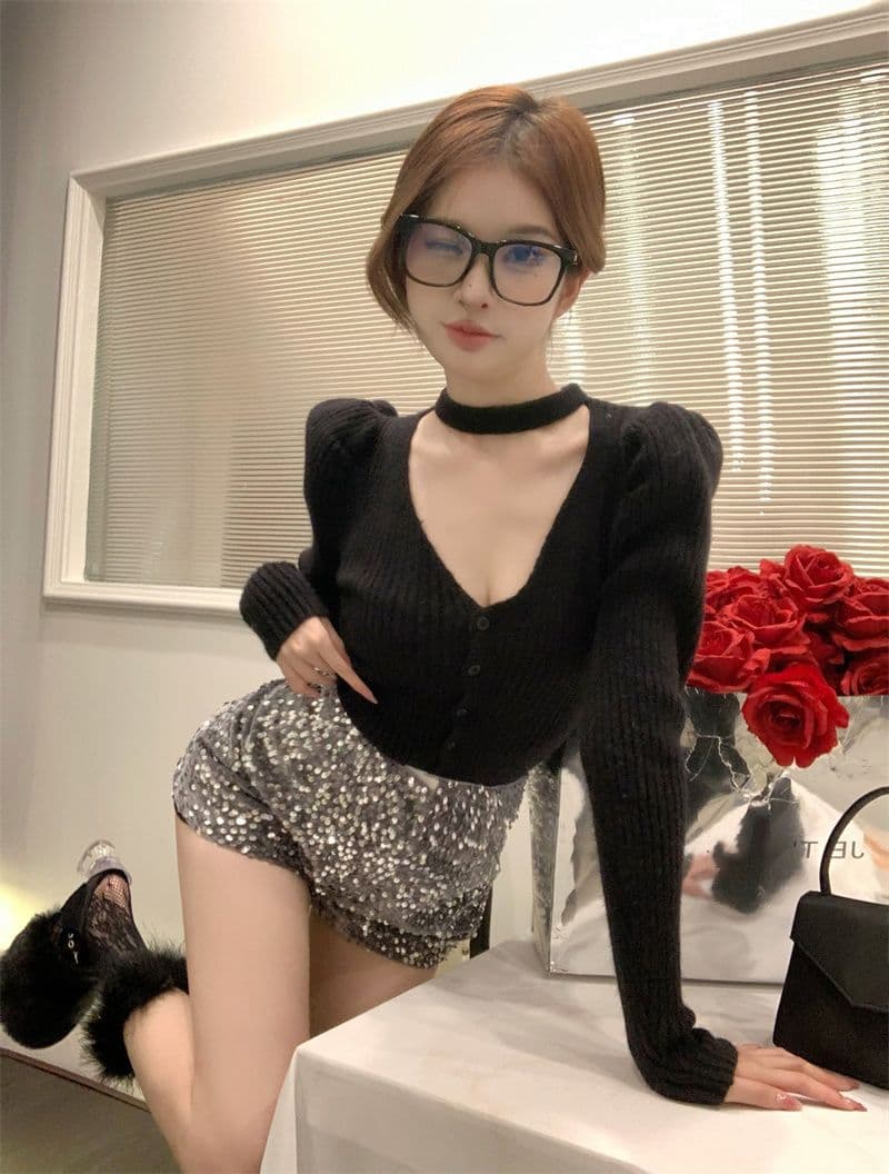 프랑스식 V넥 긴팔 니트 오픈 가디건 여성 가을 품격 행침 목 디자인 센스 몸매 가꾸기 맨위 스웨터 이미지 2