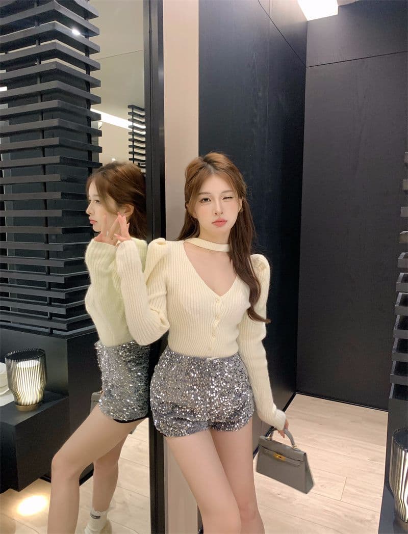 프랑스식 V넥 긴팔 니트 오픈 가디건 여성 가을 품격 행침 목 디자인 센스 몸매 가꾸기 맨위 스웨터 상세 이미지 4