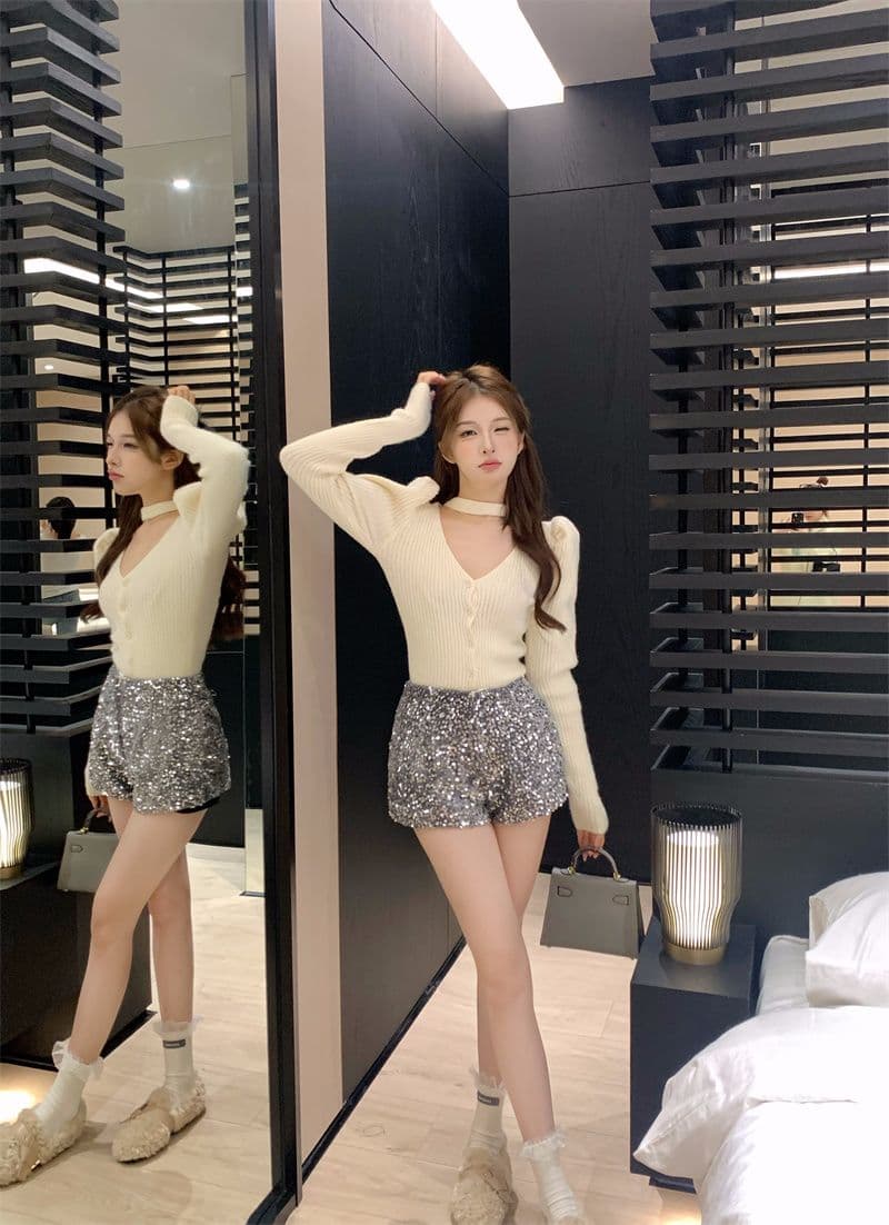 프랑스식 V넥 긴팔 니트 오픈 가디건 여성 가을 품격 행침 목 디자인 센스 몸매 가꾸기 맨위 스웨터 상세 이미지 7