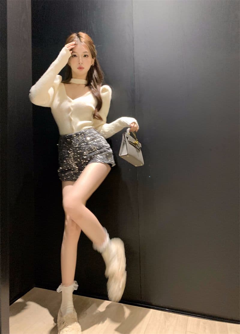 프랑스식 V넥 긴팔 니트 오픈 가디건 여성 가을 품격 행침 목 디자인 센스 몸매 가꾸기 맨위 스웨터 상세 이미지 12