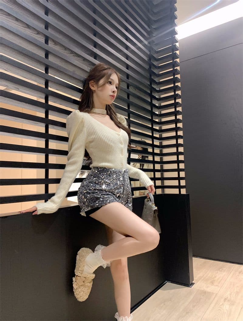 프랑스식 V넥 긴팔 니트 오픈 가디건 여성 가을 품격 행침 목 디자인 센스 몸매 가꾸기 맨위 스웨터 상세 이미지 13