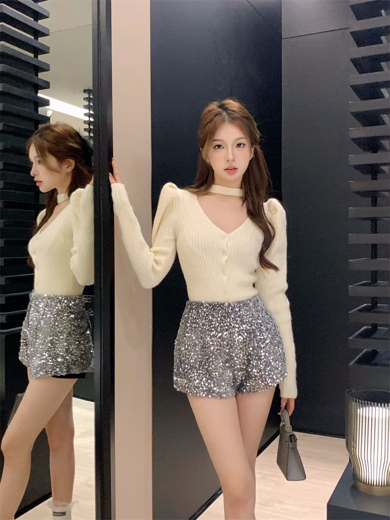 프랑스식 V넥 긴팔 니트 오픈 가디건 여성 가을 품격 행침 목 디자인 센스 몸매 가꾸기 맨위 스웨터 상세 이미지 14