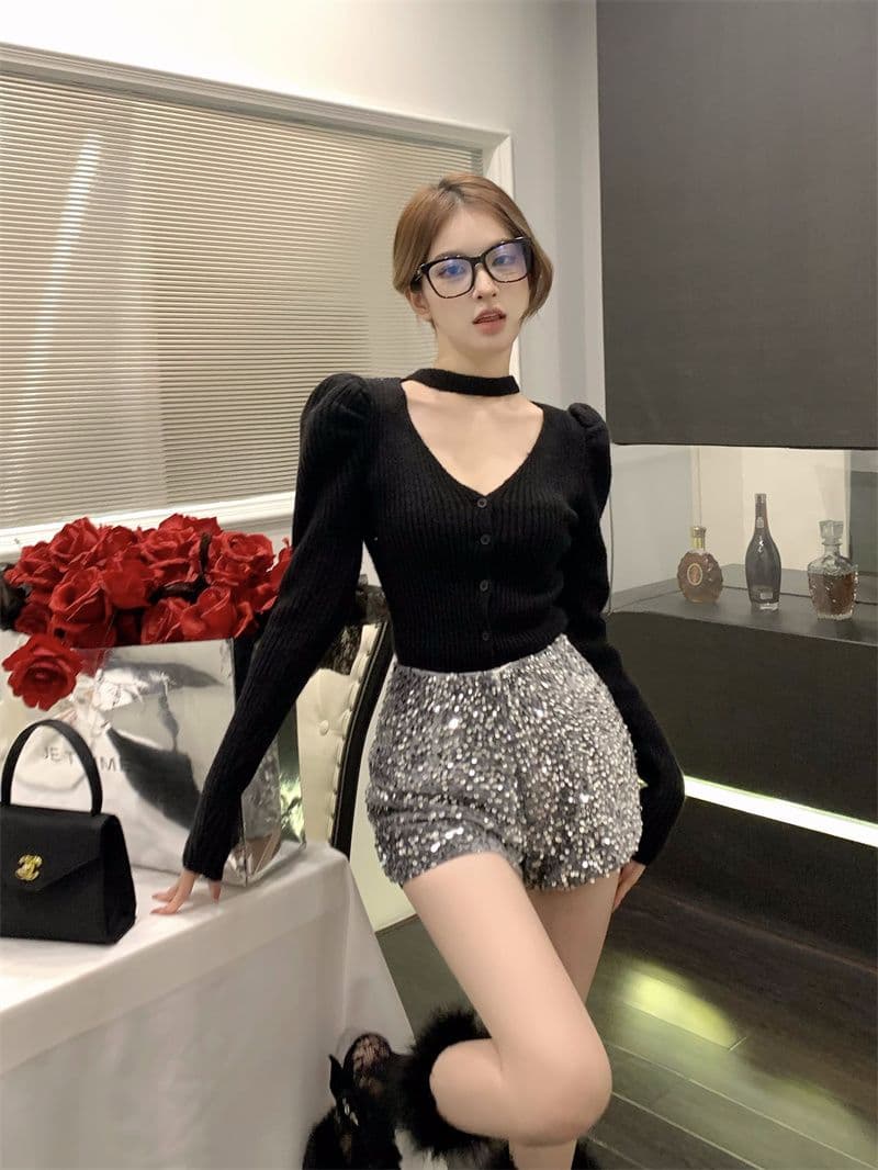 프랑스식 V넥 긴팔 니트 오픈 가디건 여성 가을 품격 행침 목 디자인 센스 몸매 가꾸기 맨위 스웨터 상세 이미지 18