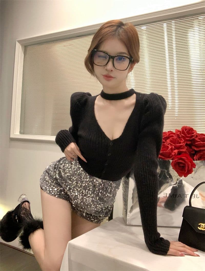 프랑스식 V넥 긴팔 니트 오픈 가디건 여성 가을 품격 행침 목 디자인 센스 몸매 가꾸기 맨위 스웨터 상세 이미지 19