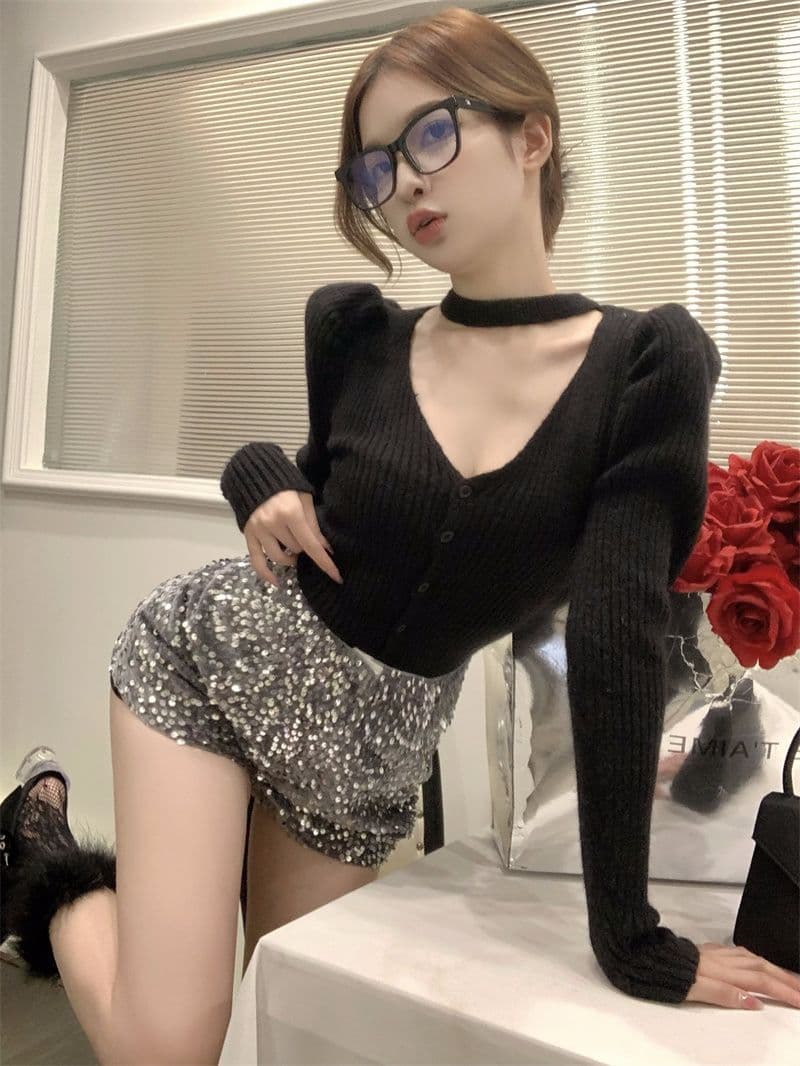 프랑스식 V넥 긴팔 니트 오픈 가디건 여성 가을 품격 행침 목 디자인 센스 몸매 가꾸기 맨위 스웨터 상세 이미지 20
