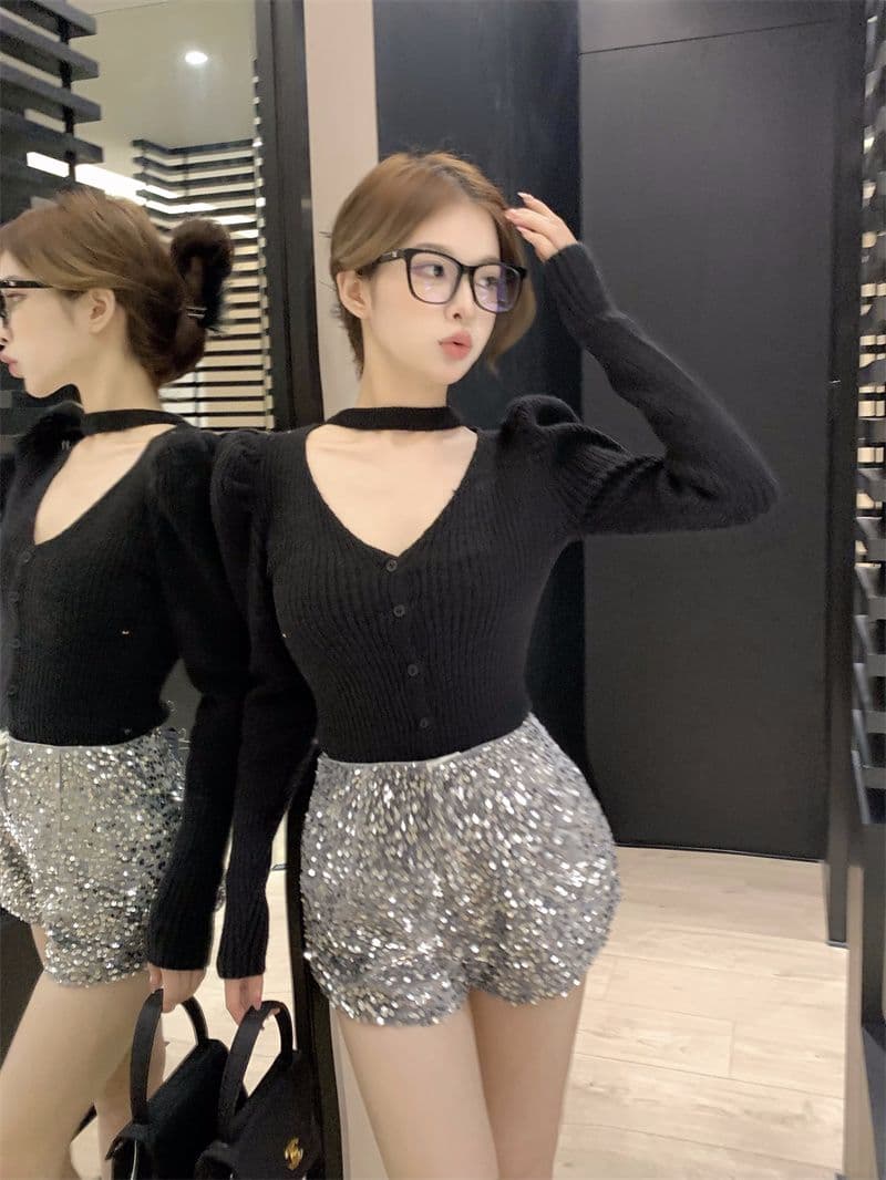 프랑스식 V넥 긴팔 니트 오픈 가디건 여성 가을 품격 행침 목 디자인 센스 몸매 가꾸기 맨위 스웨터 상세 이미지 23