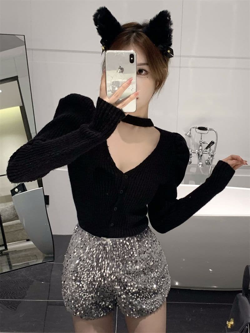 프랑스식 V넥 긴팔 니트 오픈 가디건 여성 가을 품격 행침 목 디자인 센스 몸매 가꾸기 맨위 스웨터 상세 이미지 28