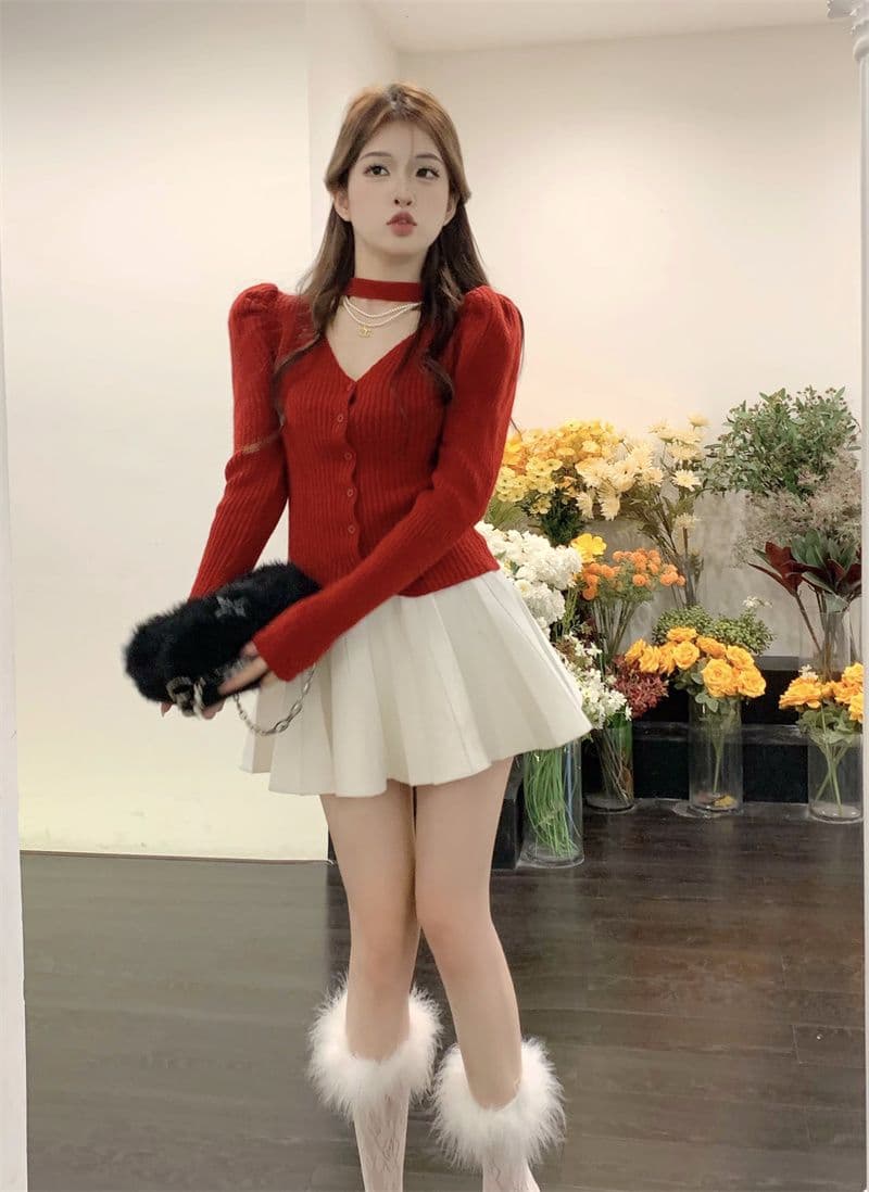 프랑스식 V넥 긴팔 니트 오픈 가디건 여성 가을 품격 행침 목 디자인 센스 몸매 가꾸기 맨위 스웨터 상세 이미지 36