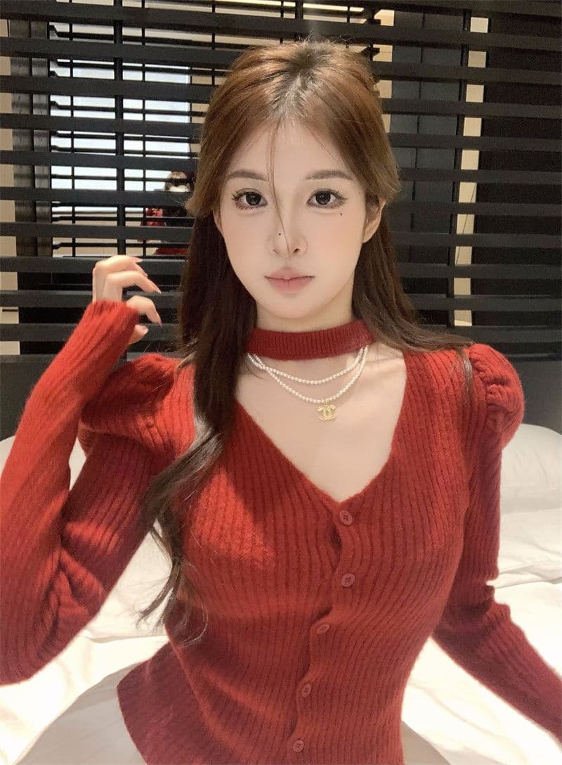 프랑스식 V넥 긴팔 니트 오픈 가디건 여성 가을 품격 행침 목 디자인 센스 몸매 가꾸기 맨위 스웨터 상세 이미지 37
