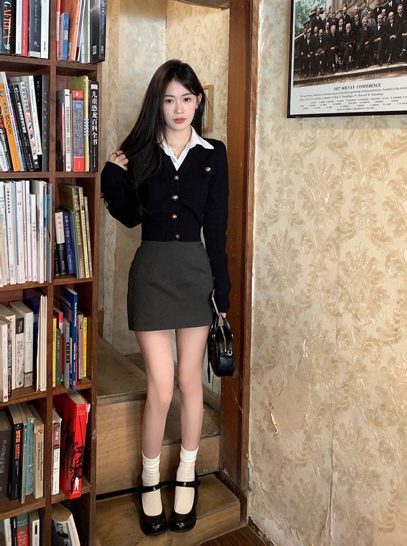 페이크 레이어드 쇼트 스타일 니트 스웨터 여성 2026 새로운 POLO 칼라 몸매 가꾸기 디자인 센스 작은 대중 오픈 가디건 맨위 상세 이미지 13