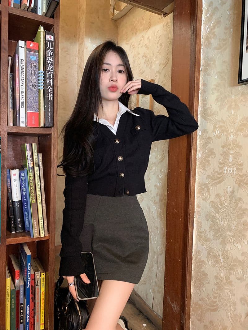 페이크 레이어드 쇼트 스타일 니트 스웨터 여성 2026 새로운 POLO 칼라 몸매 가꾸기 디자인 센스 작은 대중 오픈 가디건 맨위 상세 이미지 19
