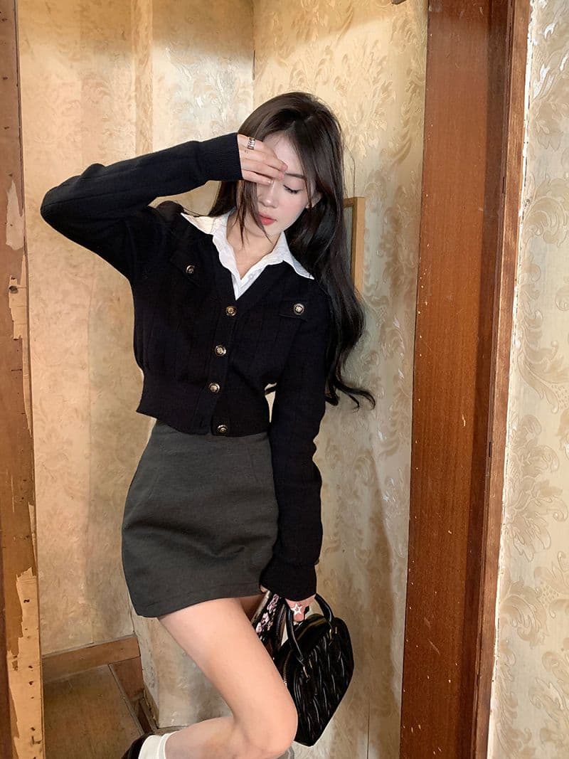 페이크 레이어드 쇼트 스타일 니트 스웨터 여성 2026 새로운 POLO 칼라 몸매 가꾸기 디자인 센스 작은 대중 오픈 가디건 맨위 상세 이미지 29