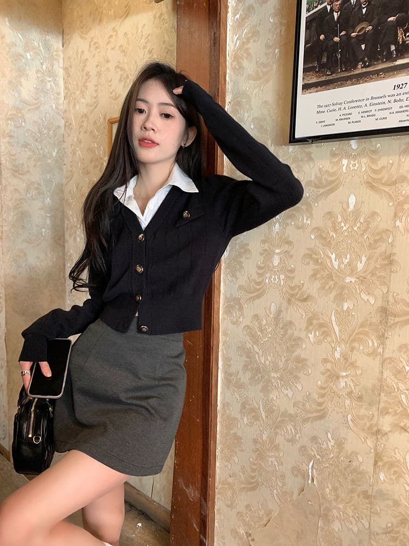 페이크 레이어드 쇼트 스타일 니트 스웨터 여성 2026 새로운 POLO 칼라 몸매 가꾸기 디자인 센스 작은 대중 오픈 가디건 맨위 상세 이미지 41