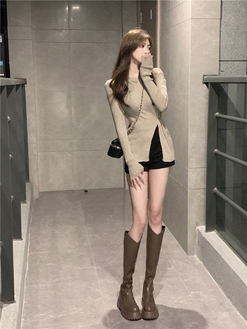 디자인 센스 작은 대중 순수한 욕망 바람 오프숄더 니트 스웨터 여성 조기 가을 섹시함 몸매 가꾸기 맨위 상세 이미지 1