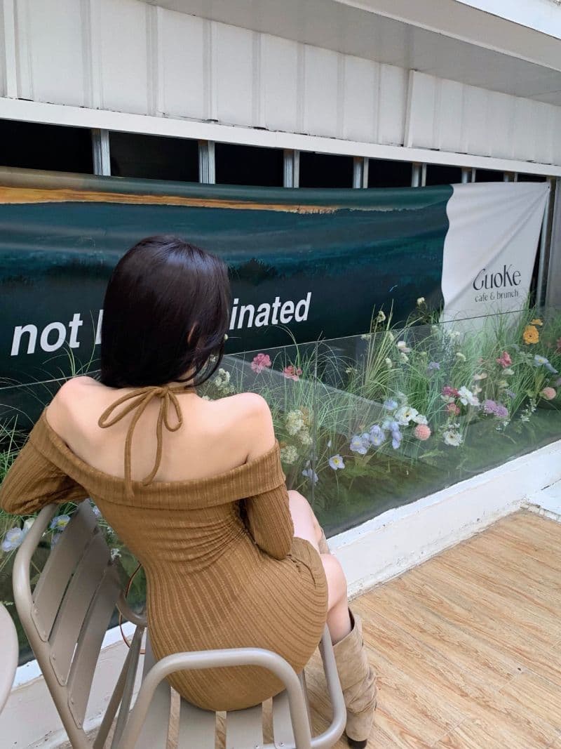 여름 새로운 스트랩 오프숄더 순수한 욕망 니트 드레스 핫걸 섹시함 긴팔 폴로 칼라 타이트 스커트 치마 상세 이미지 18
