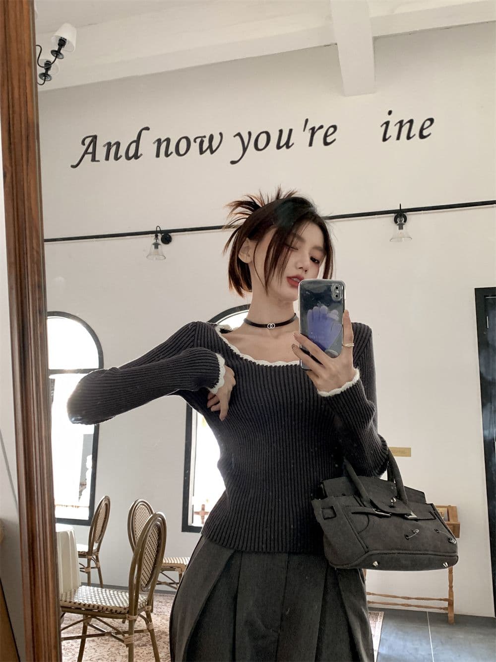 프랑스식 작은 샤넬 스타일 라운드 넥 레트로 품격 배색 몸매 가꾸기 만나는 맨위 쇼트 스타일 인사이드 가져 가라. 니트 상세 이미지 22