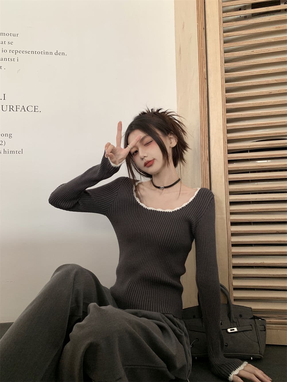 프랑스식 작은 샤넬 스타일 라운드 넥 레트로 품격 배색 몸매 가꾸기 만나는 맨위 쇼트 스타일 인사이드 가져 가라. 니트 상세 이미지 25