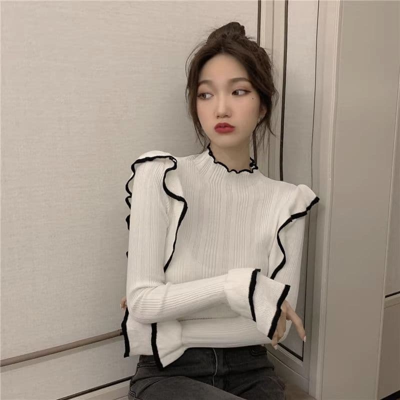 슈퍼 잘 생긴 긴팔 니트 스웨터 2026 가을 chic Chic 작은 대중 반하이넥 인사이드 가져 가라. 기본 셔츠 여성 이미지 2
