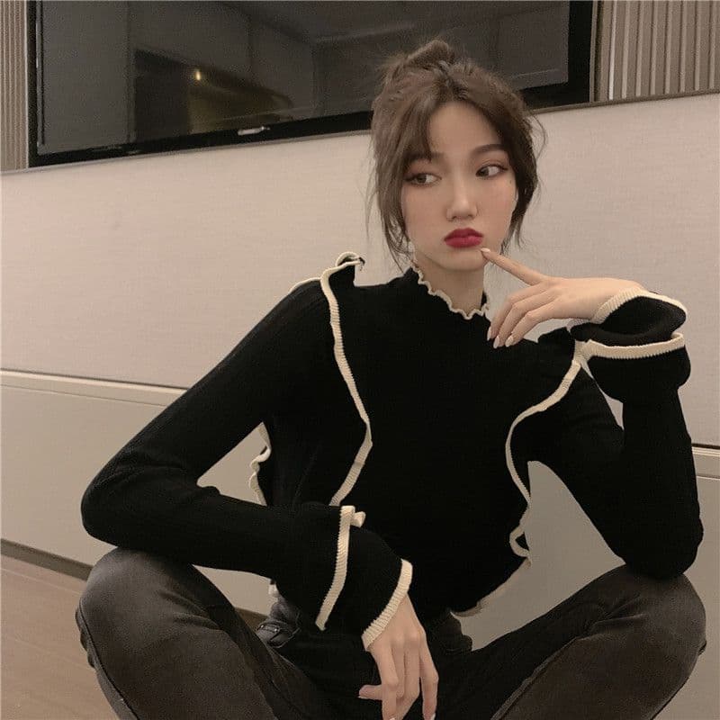 슈퍼 잘 생긴 긴팔 니트 스웨터 2026 가을 chic Chic 작은 대중 반하이넥 인사이드 가져 가라. 기본 셔츠 여성 상세 이미지 2